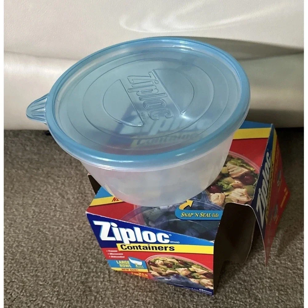NOS VTG 1999 Vintage Ziploc Container 1 Large Bowl Snap N Seal 56 Oz 7 Cups Open
